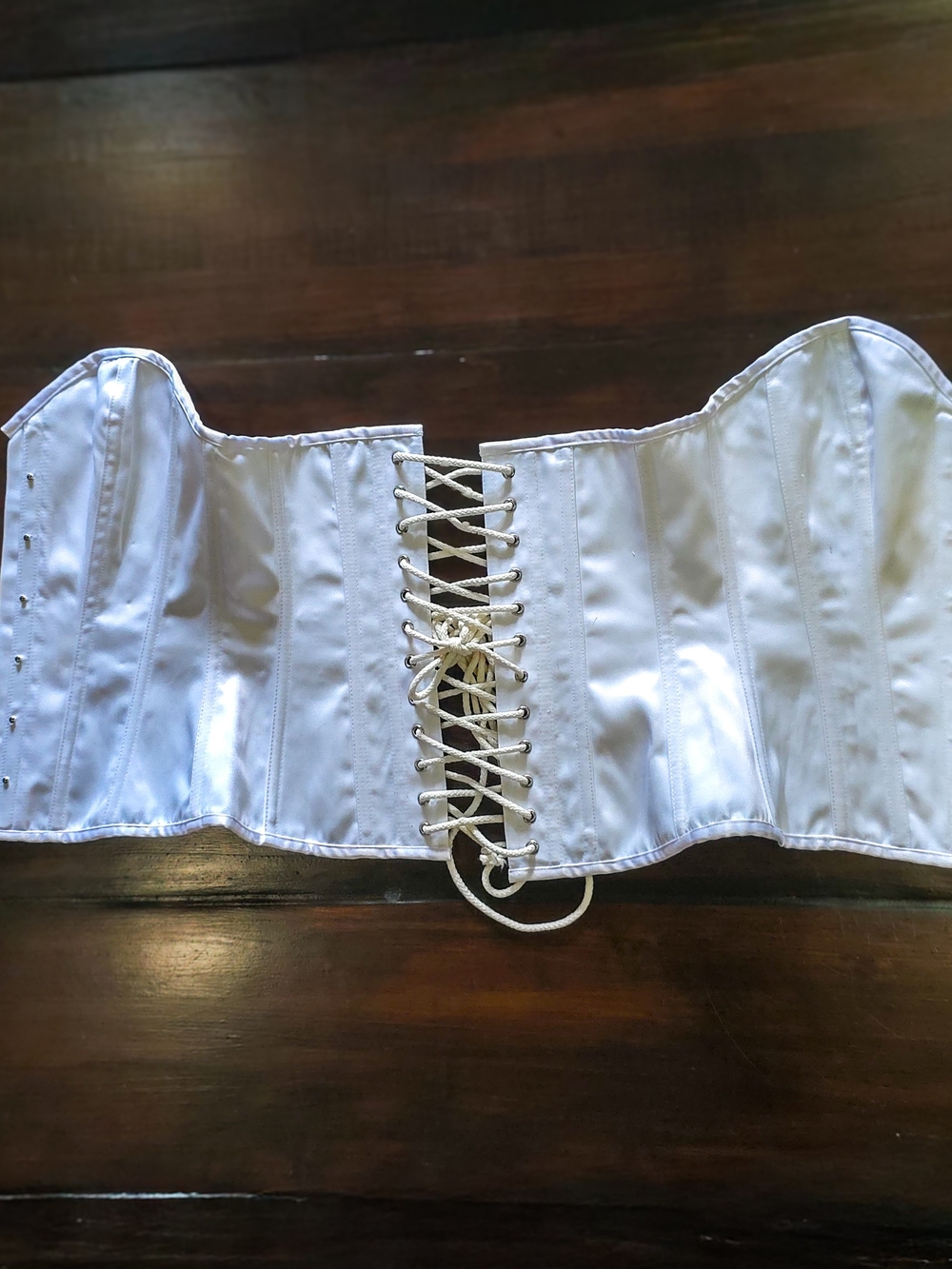 White Satin Strapless Lace-Up Corset Top - Picture 5 of 5